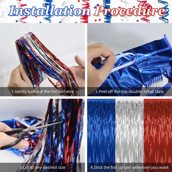 2 Pack 4th of July Party Supplies,3.28 Ft x 6.56 Ft 4th of July Tinsel Backdrop,Blue Silver Red Color Fringe Curtains Streamer Backdrop,4th of July Photo Backdrop Party Decorations {3}