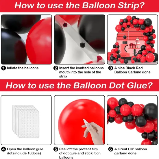 Red and Black Balloons Garland Arch Kit,115pcs Latex Black and Red Party Balloons Arch for Graduation {4}