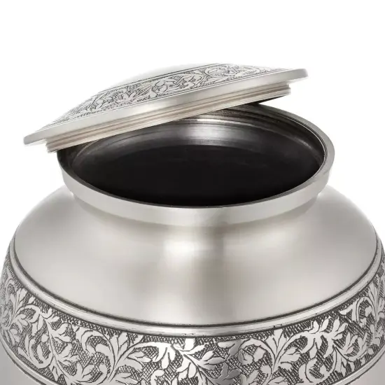 Adult Cremation Funeral Urn for Human Ashes, Pewter Etched Cross with Velvet Bag {3}