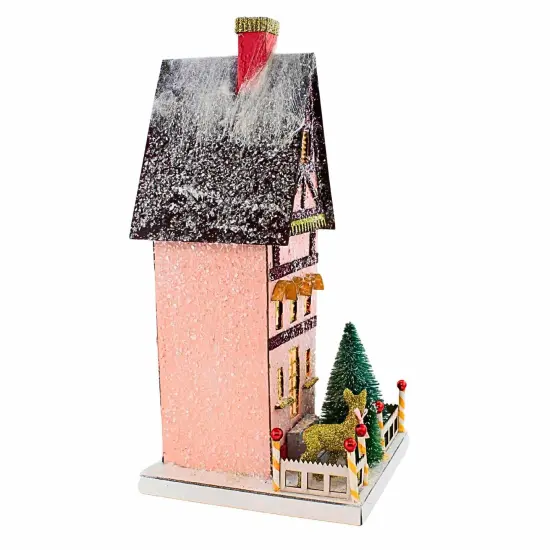 Cody Foster 15.5 Inch Petit Townhouse House Christmas Putz House , Christmas Decor Putz Village Deer Retro Pink {2}