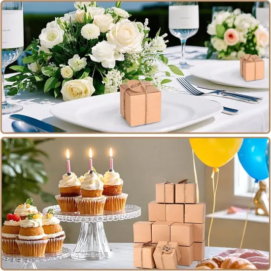 50PCS Gift Boxes, Kraft Paper Favor Boxes with DIY Tags for Wedding Bridal Shower Birthday Party {4}