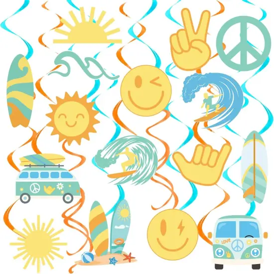 Boho Surfing Hanging Swirls 20PCS Hippie Surfing Party Hanging Decorations Retro Surf Ceiling Swirls Surf Themed Birthday Party Supplies for Groovy Summer Surfing {1}