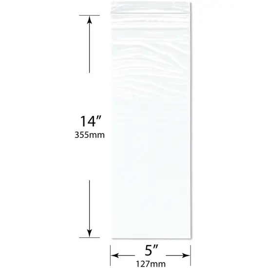 Plymor 5" x 14" (Pack of 100), 2 Mil Zipper Reclosable Plastic Bags {3}
