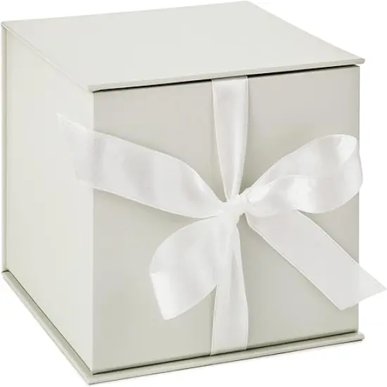 Medium Gift Box with Lid and Shredded Paper Fill (Grey White 7 inch Box) for Weddings, Bridal Showers, Graduations, Birthdays, Bridesmaids Gifts, All Occasion {1}