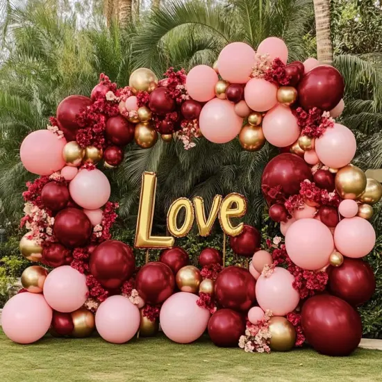 Burgundy Balloons Double Stuffed Wine Red Balloon Garland Rose Red Balloon Arch Kit {3}