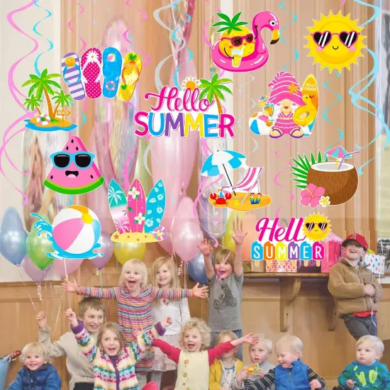 20Pcs Hello Summer Party Hanging Swirls Summer Beach Party Ceiling Hanging Decor Pool Party Hanging Streamers Summer Birthday Decorations for Hawaiian Themed Birthday Party Supplies {4}