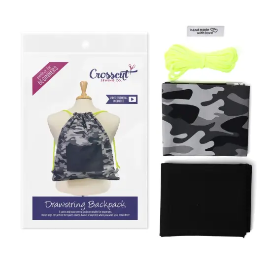 Crosscut Sewing Co.&reg; Drawstring Backpack Sewing Project Kit - Beginner Sewing Kit - Sewing Kit for Kids Camo {1}