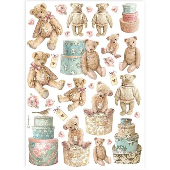 Stamperia Rice Paper Sheet A4-Teddy Bears {1}