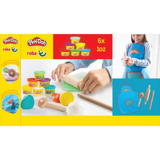 Play-Doh: Sustainable Playset - (6) 1oz Colorful Play-Doh Containers, Water-Resistant Apron, 3pc Wooden Tools, Mold & Shape Clay Set, Kids Ages 3+ {3}