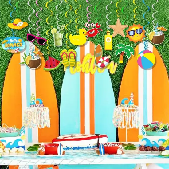 Summer Pool Beach Hanging Swirls Banner Decor 30 Pack Foil Ceiling Hanging Swirls Streams Banner Decorations Garland for Kids Luau Hawaii Celebrating Events Birthday Party Supplies Room Wall Decor {4}