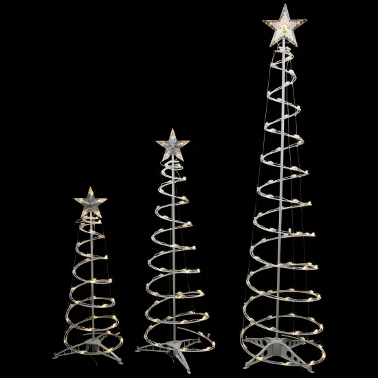 Northlight LED Lighted Outdoor Spiral Christmas Cone Trees 3' 4' and 6' - Warm White Lights - Set of 3 {4}