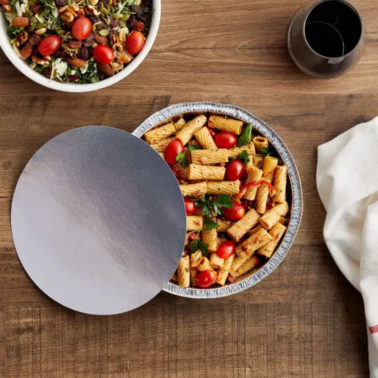 25 Pack 9 Inch Round Aluminum Pans with Lids, Disposable Foil Pie Tins for Baking, Roasting, Broiling, Cooking Silver {2}