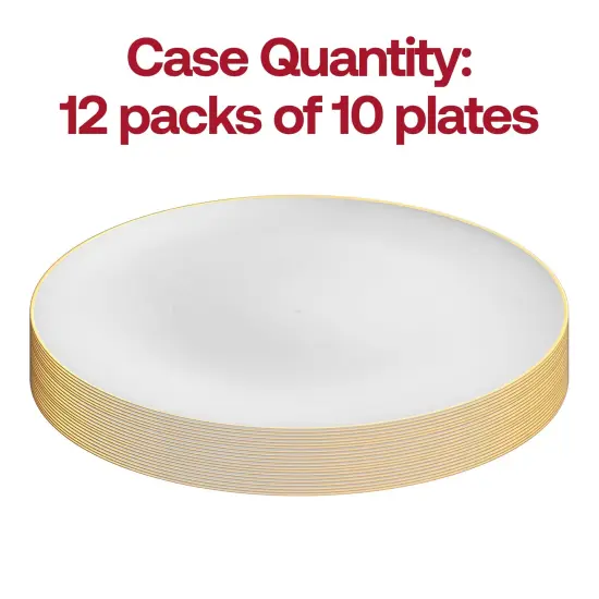 White with Gold Rim Organic Round Disposable Plastic Dinner Plates - 10.25" (120 Plates) {4}