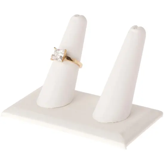 Plymor White Faux Leather Ring Finger Display, Double on Rectangular Base, 3.625" W x 2.125" D x 2.25" H {3}