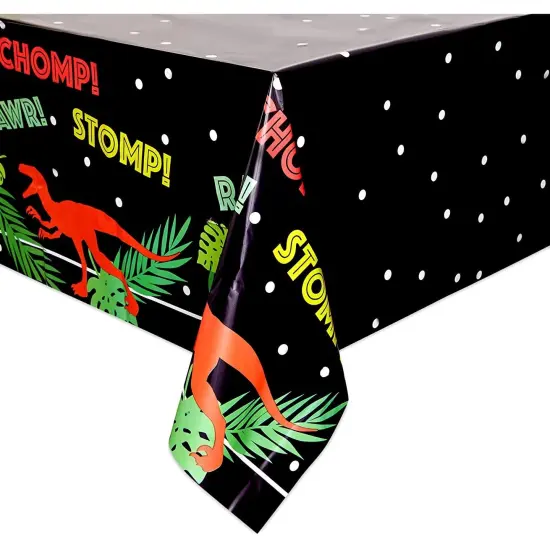 T-Rex Themed Plastic Tablecloth for Dinosaur Birthday Party (Black, 54 x 108 in, 3 Pack) {4}