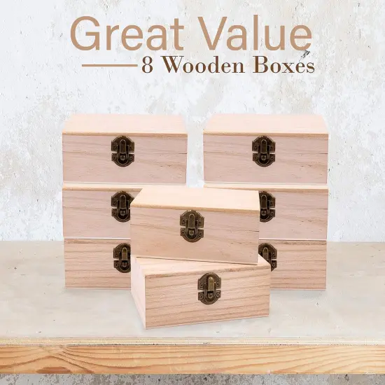 8 Pk Wooden Boxes For Crafts, Unfinished Wood Boxes 5.875 In x 3.8 In x 2 in {4}