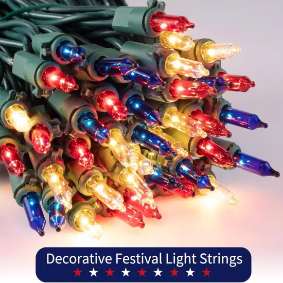 Red White Blue Christmas Lights Green Wire - 100 Count 4th July Decoration Patriotic Mini String Lights Waterproof for Indoor Outdoor Xmas Holiday Party Patio Independence Day Decoration {4}