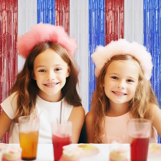 3 Pack Foil Fringe Backdrop - Red&White&Blue Shiny Tinsel Curtains for Party Decoration/Photo Booth Props - 3.3x8.2 FT Metallic Foil Backdrop for Birthday, Wedding, Graduation, Christmas. {4}