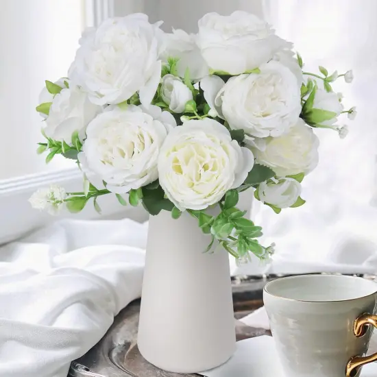 2PCS Faux Peonies in Ceramics Vase Artificial Flowers Bulk Silk Fake Bouquet Floral Arrangements Centerpieces Decor {1}