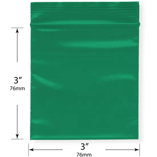 Plymor 3" x 3", Green 2 Mil Zipper Reclosable Plastic Bags {3}