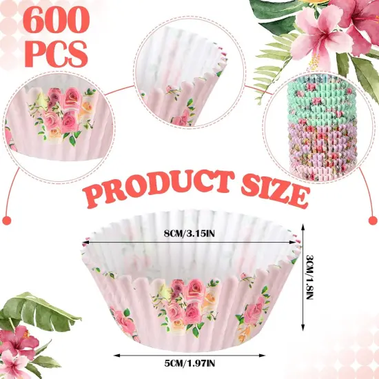 600 Count Floral Cupcake Liners Tea Party Baking Paper Easter Flower Muffin Cupcake Liners Wrappers for Tea Party Wedding Birthday Baby Shower Decorations, 4 Styles {2}