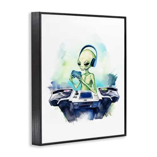 Stupell Industries Tech Alien Playing Video Games Framed Giclee Design by Lil' Rue {3}