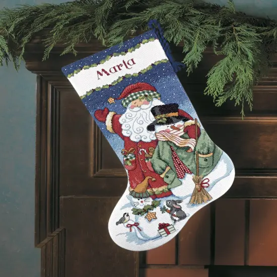 Dimensions Counted Cross Stitch Kit 16" Long-Santa & Snowman Stocking {2}
