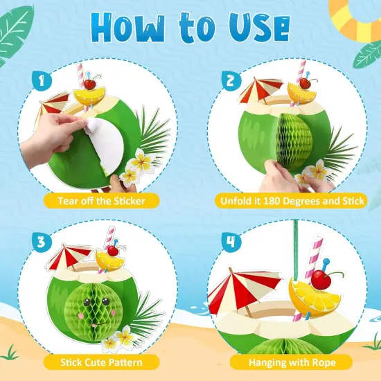 11 Pcs Summer Beach Party Hanging Decorations School's Out for Summer Ceiling Hanging Decor with 3D Honeycomb Ball End of School Year Pool Party Ornaments for Luau Hawaii Grad Beach Vacation {3}