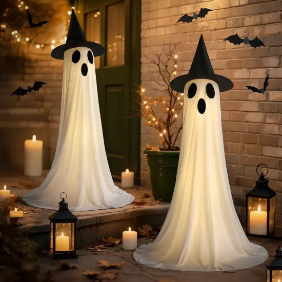 2 Packs Halloween Decorations Outdoor Indoor, 5Ft Wind-Resistant Ghost Decor with USB String Lights {4}