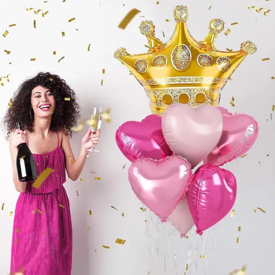 Pink Mixed Heart and Crown Balloon(Gold and Pink) {3}