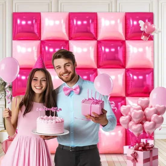 50PCS Hot Magenta Pink Square Foil Balloon Wall(Magenta & Hot Pink) {5}