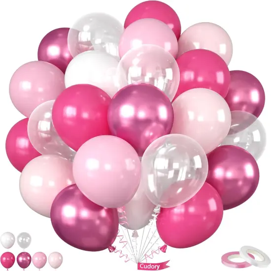 12 Inch Hot Pink White Balloons (	Hot Pink White) {1}