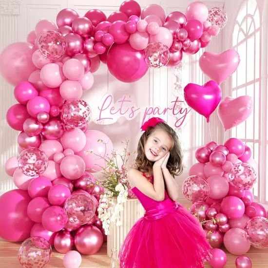 150Pcs Baby Pink and Metallic Magenta Balloon (Hot Pink) {2}