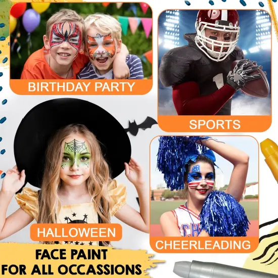 Water Based Face Paint Kit(	gold, silver, black, white, purple, pink, green, red, blue, dark blue, yellow and orange.) {5}