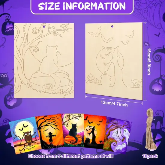 10PCS Large Halloween Unfinished Wood Crafts to Paint for Adults Kids {2}