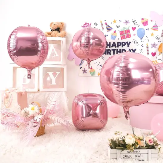 6Pcs Large Metallic Pink Round Balloons(Pink) {2}
