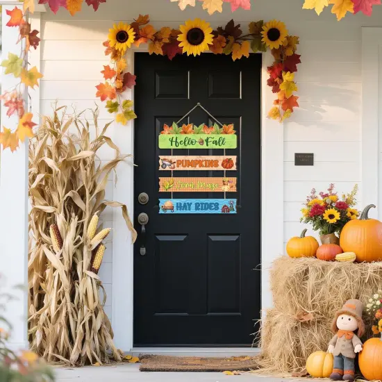 Hello Fall Wooden Hanging Sign (Colourful) {6}