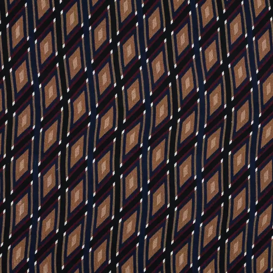 1 Yard Brown, Red & Blue Geometric Crinkled Silk Chiffon Overlay Fabric 51 Inch Width {1}