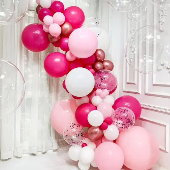150pcs Hot Pink and White Confetti Balloons (Pink) {2}