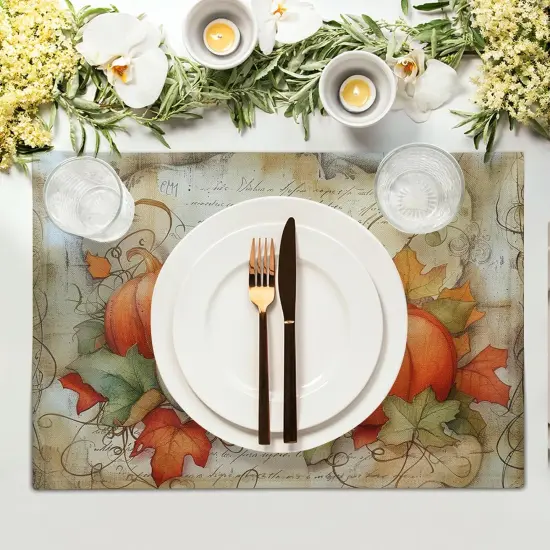 Set of 4 Fall Pumpkin Maple Leaf Placemats - 12x18 Inch {3}