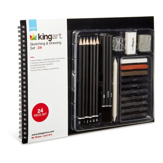 KINGART&reg; Sketching & Drawing Combo, Hardcover Book & 26 pc Pencil Set {3}
