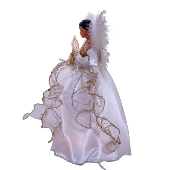 12" UL 10-Light Ivory and Gold African American Angel Treetop {4}