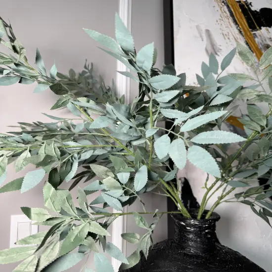 Azore Faux Frosted Green Silk Stem Leaf 4 Branches {3}