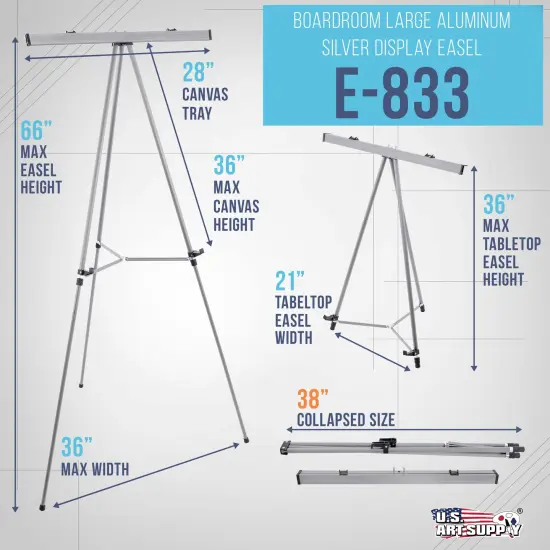 66" High Classroom Silver Aluminum Flip Chart Easel & Presentation Stand - Adjustable Floor/Tabletop, Portable Tripod, Holds 25 lbs., for Chart Paper, Poster Boards, & Pads {2}
