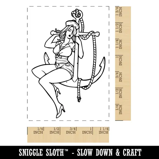 Pin-Up Sailor Woman on Anchor Rectangle Rubber Stamp for Stamping Crafting {1}