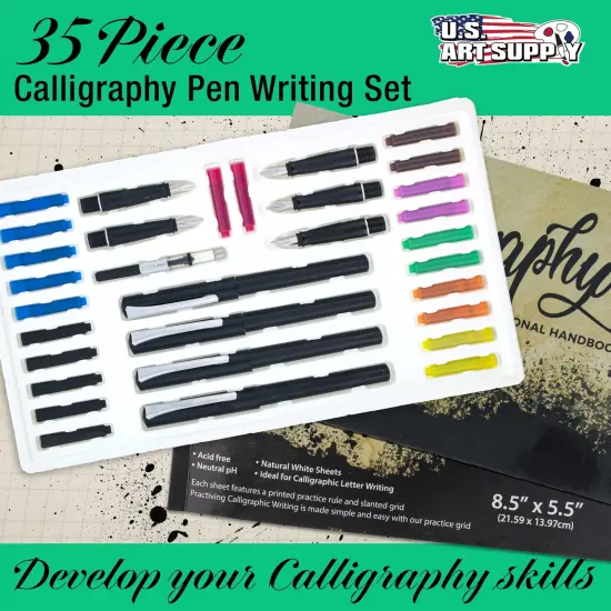 35-Piece Calligraphy Pen Set - 4 Pens, 5 Nibs, 22 Inks, Includes Calligraphy Pens for Writing, Beginners Handbook & Practice Paper Pad {2}