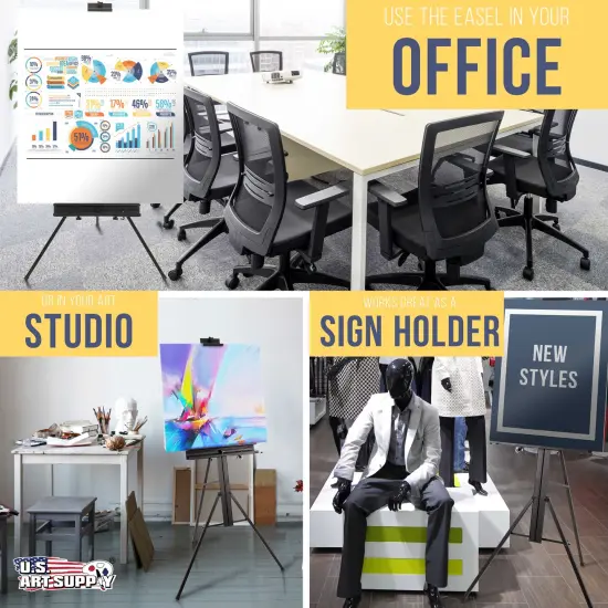 69" High Aluminum Single Mast Artists Studio Easel Stand for Sign and Floor Display - Heavy Duty Adjustable Extra Large Canvas Height Up To 47" - Palette Holder, Brush Rest, Painting {5}