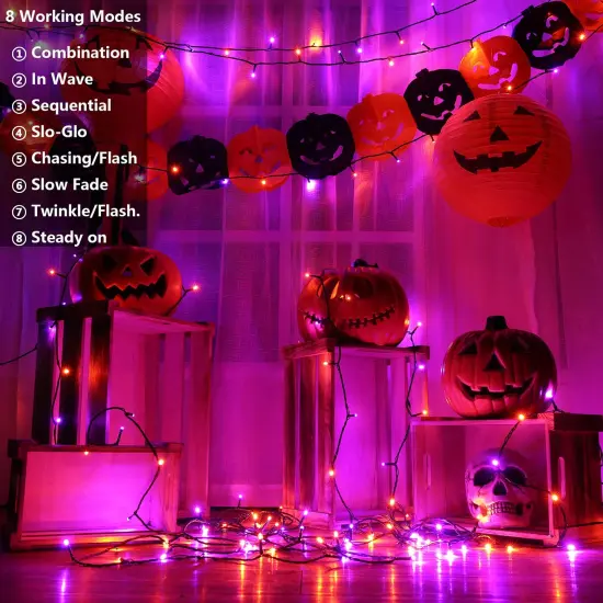 Joomer 2 Pack Orange Purple Halloween Solar String Lights Total 144 FT 400 LED 8 Modes Waterproof Solar Halloween Lights Outdoor for Halloween Decorations {6}