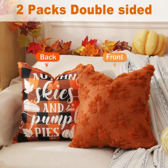 2 Packs Double Sided Throw Pillow Covers Rust Red - 16x16inch {3}