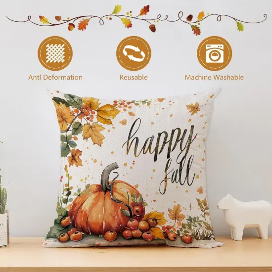 Set of 4 Fall Pumpkin Pillow Covers 18x18 {5}